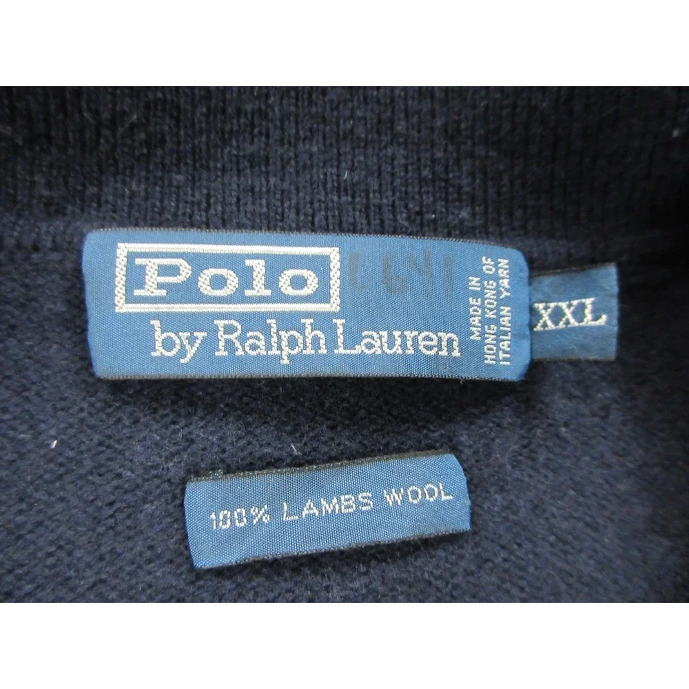 Vintage Polo By Ralph Lauren Sweater Mens 2XL Blue Polo Collar Lambswool Knit